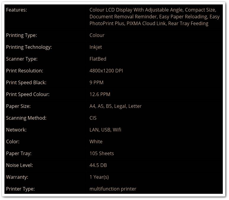 Canon Pixma TS5070 Specification